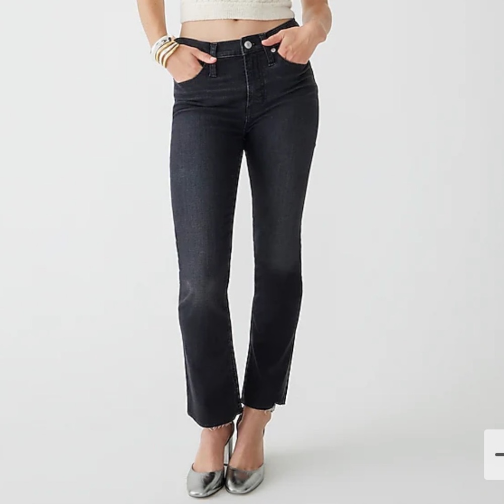 J. Crew Demi Boot Crop Raw Hem High Rise Charcoal Black Denim Jeans 32T Tall